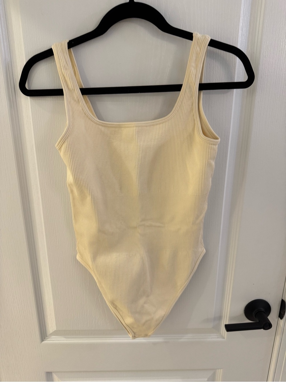 Ribbed Cream Scoop Neck Bodysuit
